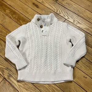 Gap Kids Cream Cable Knit Sweater Sherpa Lined Mock Neck Button Pullover S 6-7
